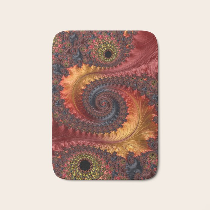 Feathery Flow - Red Fractal Art Bath Mat Gallery Image 1