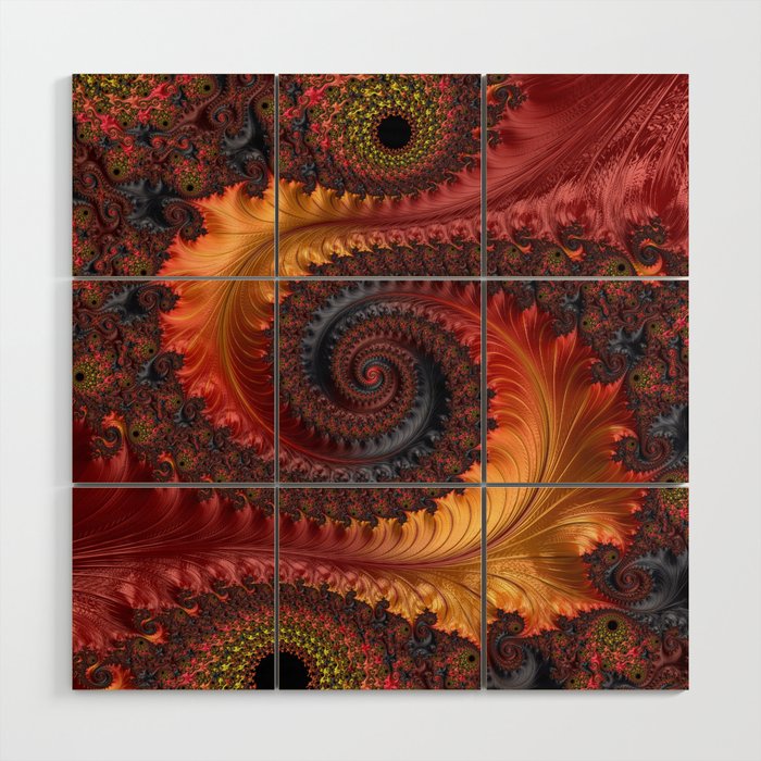Feathery Flow - Red Fractal Art Wood Wall Art Gallery Image 1
