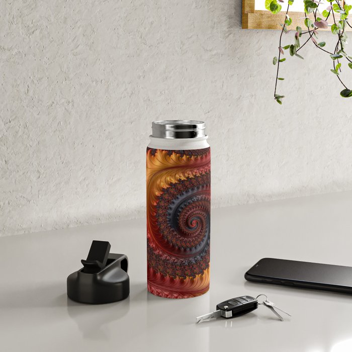 Feathery Flow - Red Fractal Art Water Bottle Gallery Image 4