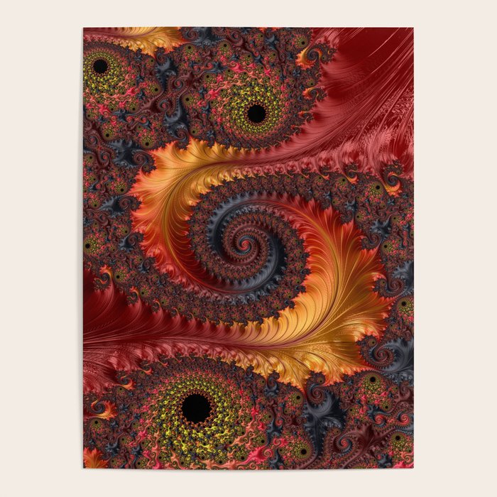 Feathery Flow - Red Fractal Art Poster Gallery Image 4