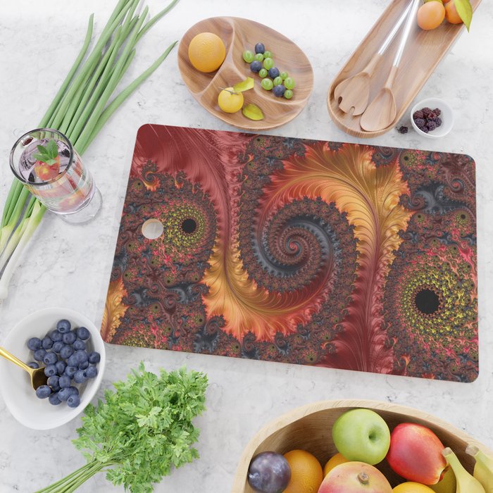 Feathery Flow - Red Fractal Art Cutting Board Gallery Image 2