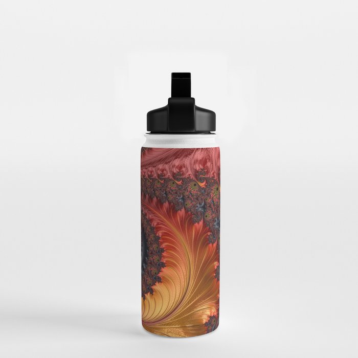 Feathery Flow - Red Fractal Art Water Bottle Gallery Image 2