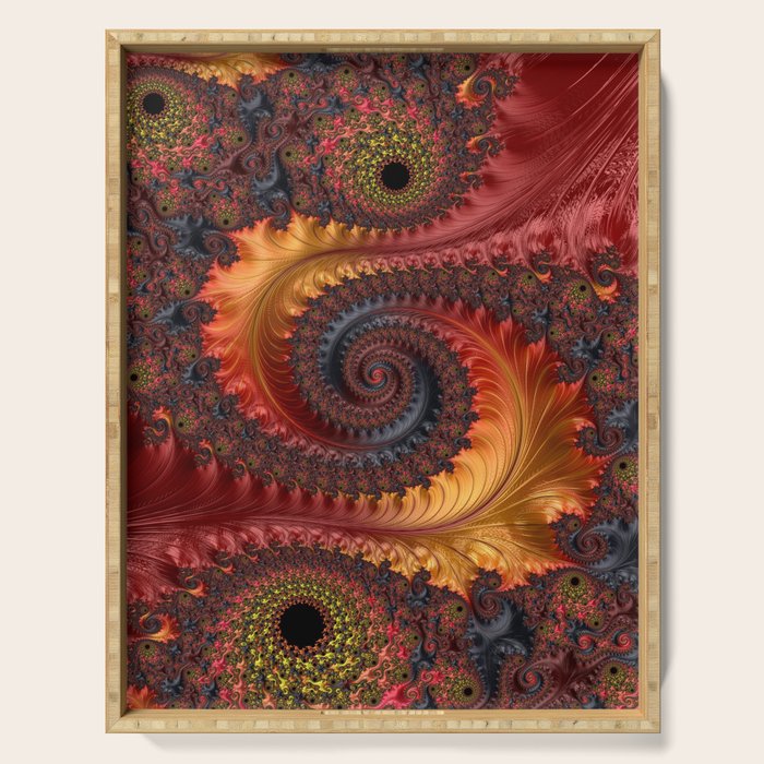 Feathery Flow - Red Fractal Art Serving Tray Gallery Image 1