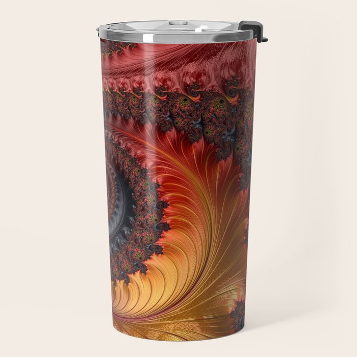 Feathery Flow - Red Fractal Art Travel Mug Gallery Image 2