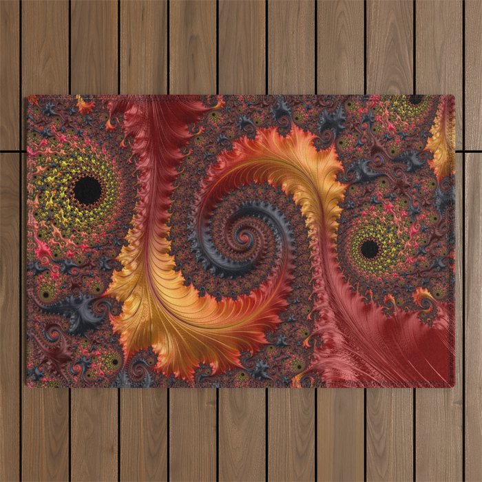 Feathery Flow - Red Fractal Art Outdoor Rug Gallery Image 1