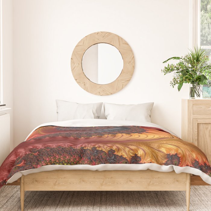 Feathery Flow - Red Fractal Art Duvet Cover Gallery Image 3