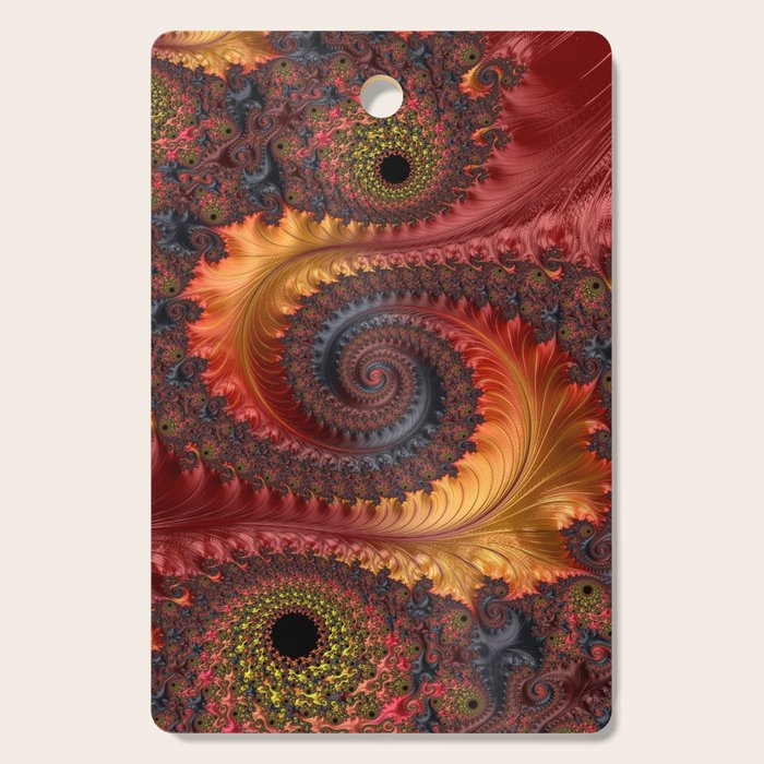 Feathery Flow - Red Fractal Art Cutting Board Gallery Image 1