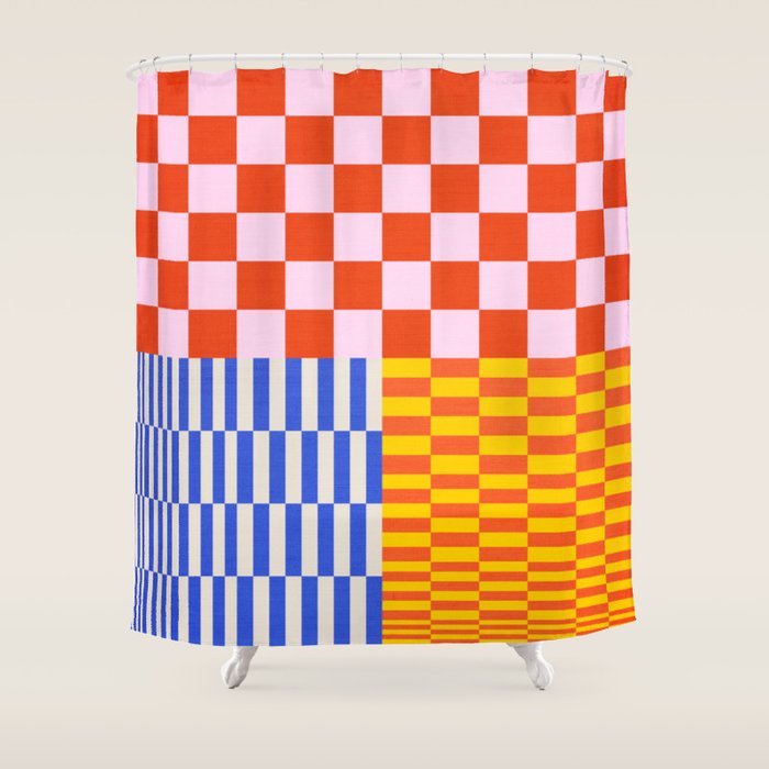 Retro Checkerboard Collage 03 Shower Curtain Gallery Image 1