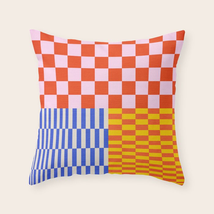 Retro Checkerboard Collage 03 Throw Pillow Gallery Image 6