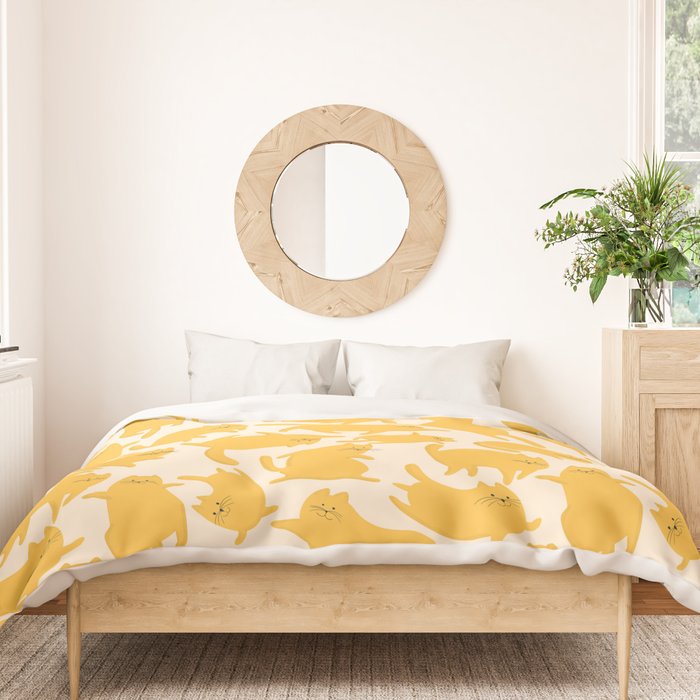 Yellow Silly Cats Pattern Duvet Cover Gallery Image 3