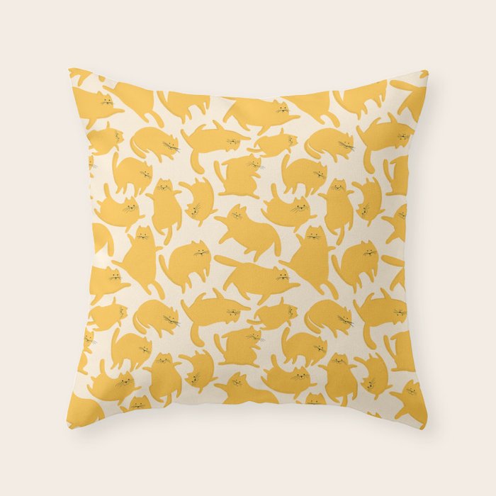Yellow Silly Cats Pattern Throw Pillow Gallery Image 6