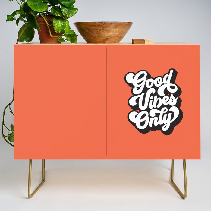 GOOD VIBES ONLY orange red black and white Credenza Gallery Image 1