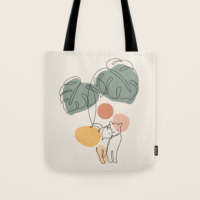 Cat and Plant 36 Tote Bag Gallery Image 1