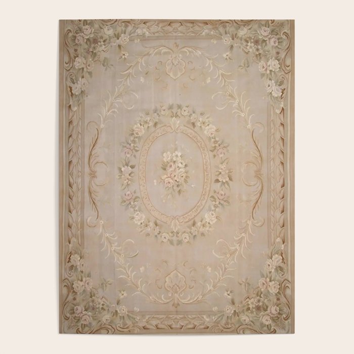 Antique French Aubusson Carpet Beige Rose Floral Poster Gallery Image 4