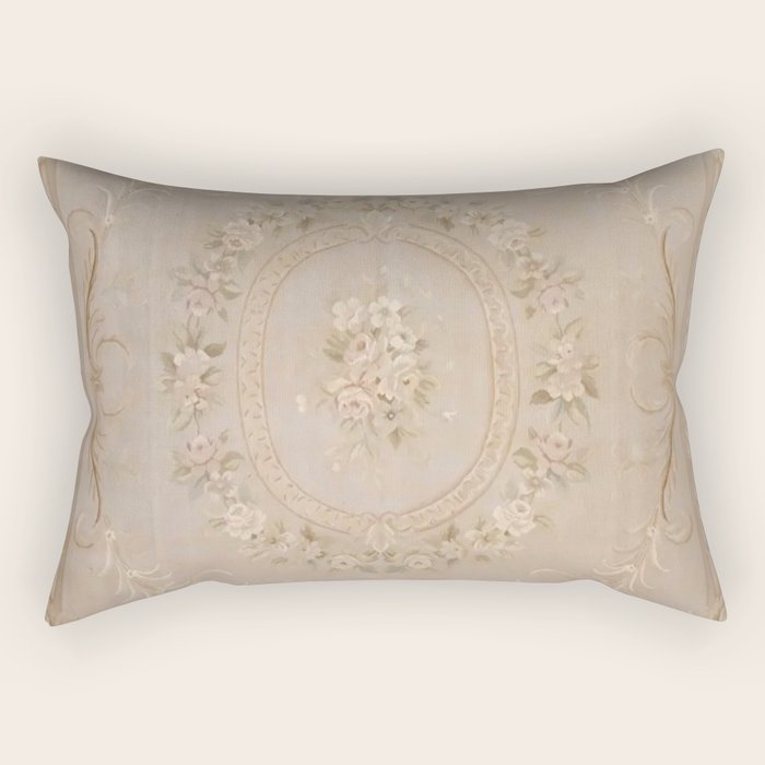 Antique French Aubusson Carpet Beige Rose Floral Rectangular Pillow Gallery Image 2