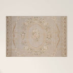 Antique French Aubusson Carpet Beige Rose Floral Welcome Mat Gallery Image 1