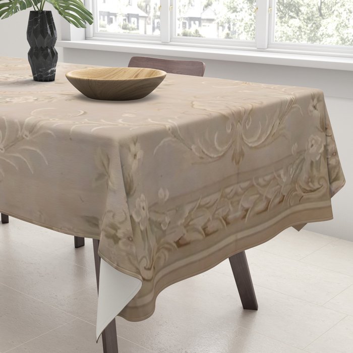 Antique French Aubusson Carpet Beige Rose Floral Tablecloth Gallery Image 3