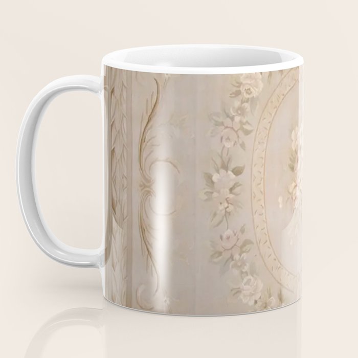 Antique French Aubusson Carpet Beige Rose Floral Coffee Mug Gallery Image 3