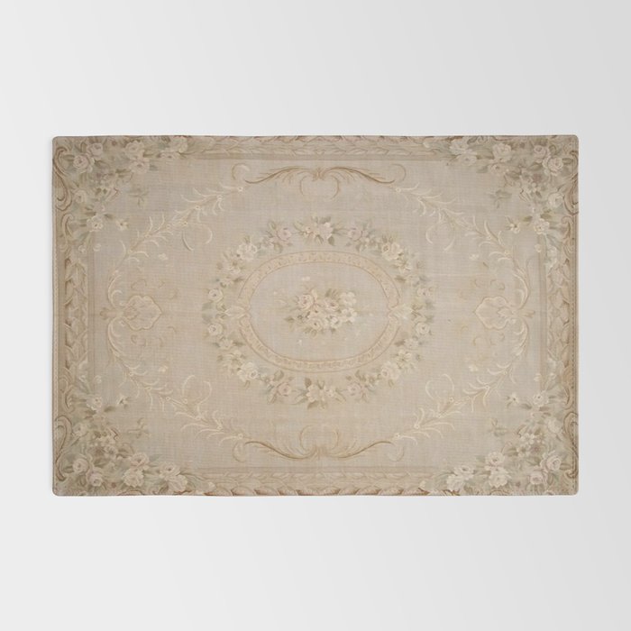 Antique French Aubusson Carpet Beige Rose Floral Rug Gallery Image 2