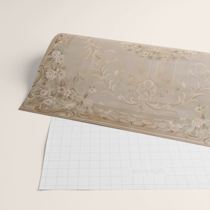 Antique French Aubusson Carpet Beige Rose Floral Wrapping Paper Gallery Image 2