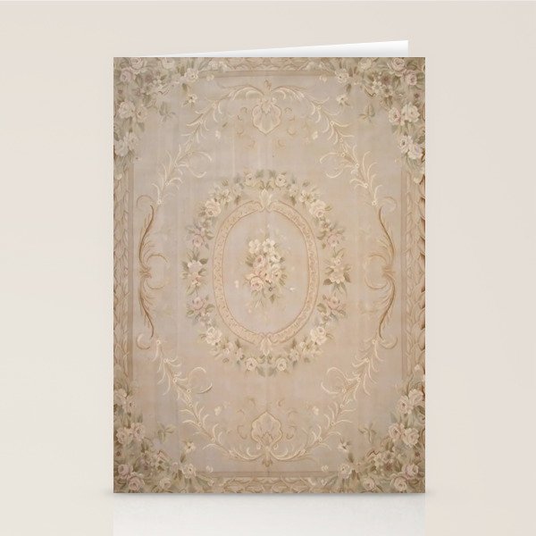 Antique French Aubusson Carpet Beige Rose Floral Stationery Card Gallery Image 1