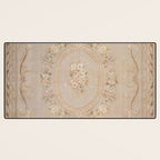 Antique French Aubusson Carpet Beige Rose Floral Desk Mat Gallery Image 3