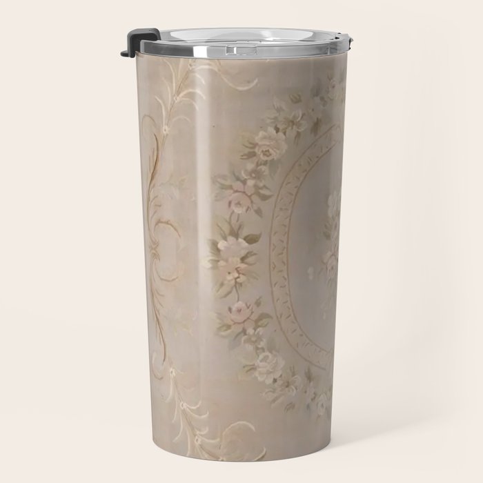 Antique French Aubusson Carpet Beige Rose Floral Travel Mug Gallery Image 3