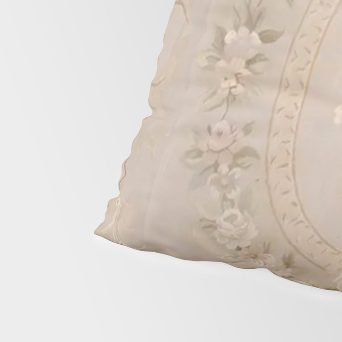 Antique French Aubusson Carpet Beige Rose Floral Pillow Sham Gallery Image 4