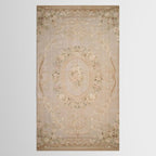 Antique French Aubusson Carpet Beige Rose Floral Tablecloth Gallery Image 2