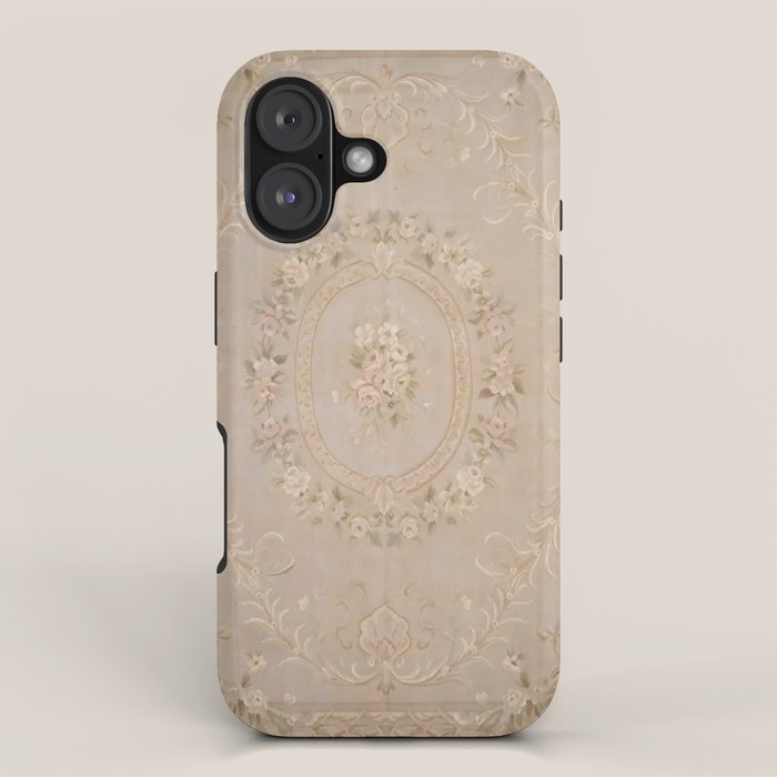 Antique French Aubusson Carpet Beige Rose Floral iPhone Case Gallery Image 1