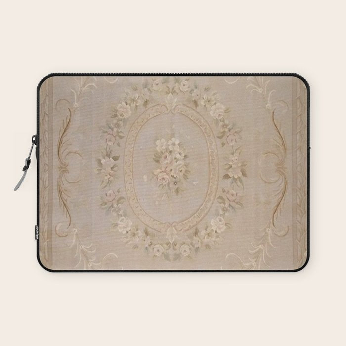 Antique French Aubusson Carpet Beige Rose Floral Laptop Sleeve Gallery Image 1
