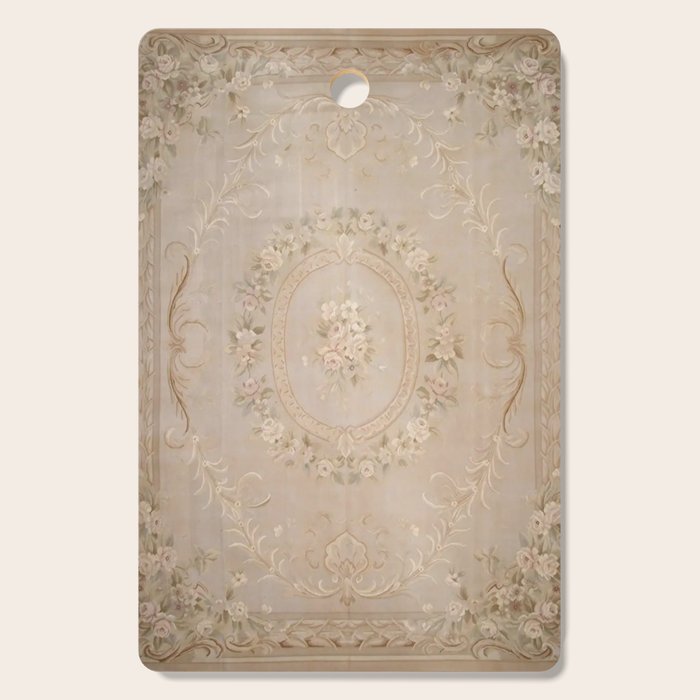 Antique French Aubusson Carpet Beige Rose Floral Cutting Board Gallery Image 1