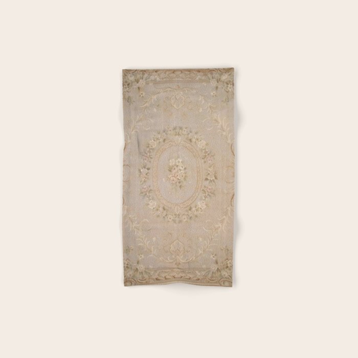 Antique French Aubusson Carpet Beige Rose Floral Bath Towel Gallery Image 1