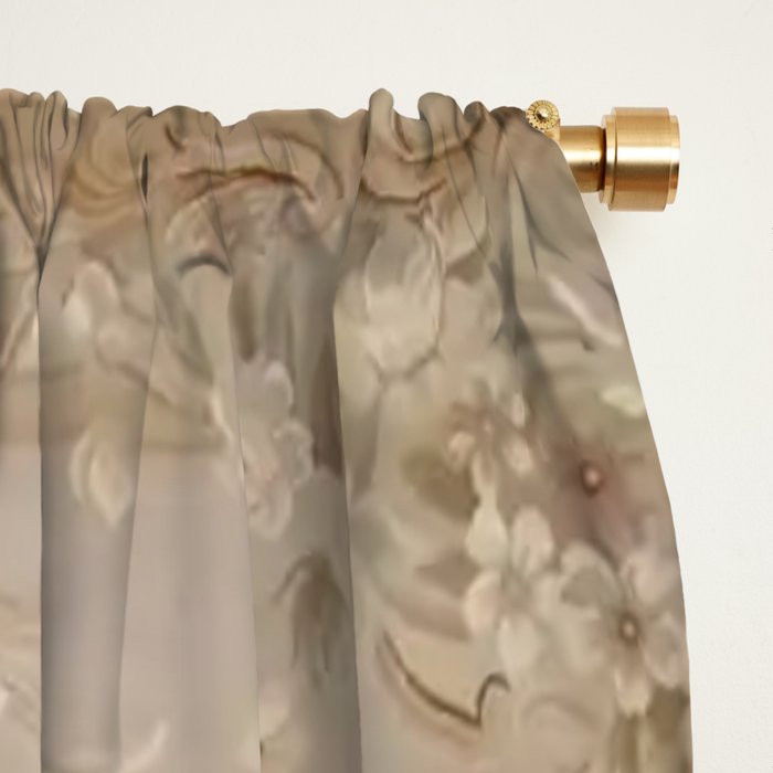 Antique French Aubusson Carpet Beige Rose Floral Window Curtain Gallery Image 2