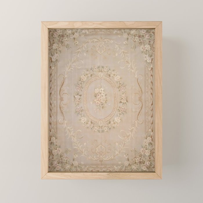 Antique French Aubusson Carpet Beige Rose Floral Mini Art Print Gallery Image 1