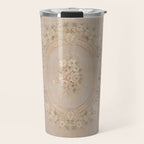 Antique French Aubusson Carpet Beige Rose Floral Travel Mug Gallery Image 1