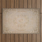 Antique French Aubusson Carpet Beige Rose Floral Outdoor Rug Gallery Image 1