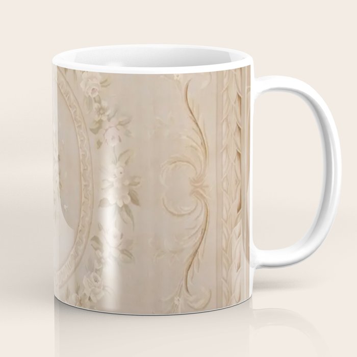 Antique French Aubusson Carpet Beige Rose Floral Coffee Mug Gallery Image 1