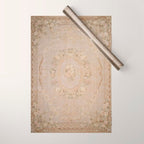 Antique French Aubusson Carpet Beige Rose Floral Wrapping Paper Gallery Image 1