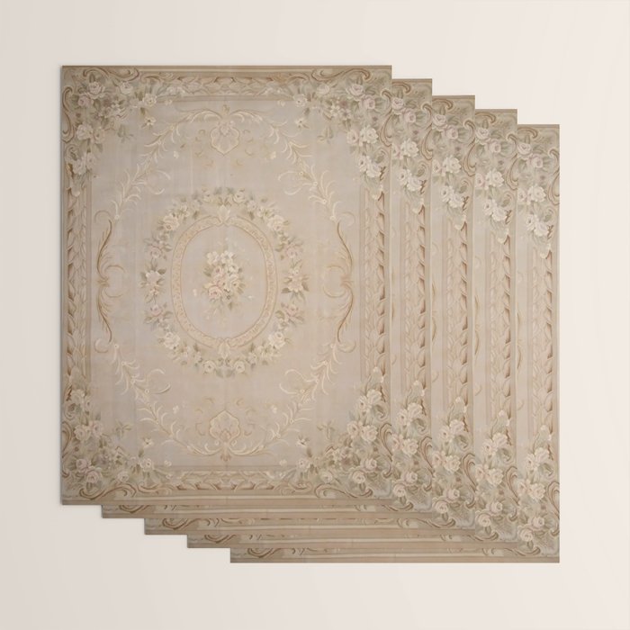 Antique French Aubusson Carpet Beige Rose Floral Wrapping Paper Gallery Image 3