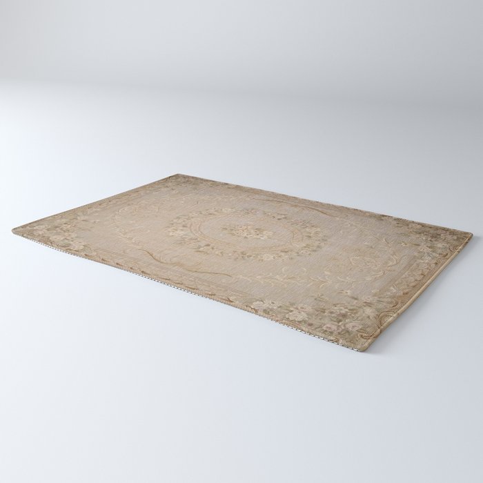 Antique French Aubusson Carpet Beige Rose Floral Rug Gallery Image 3