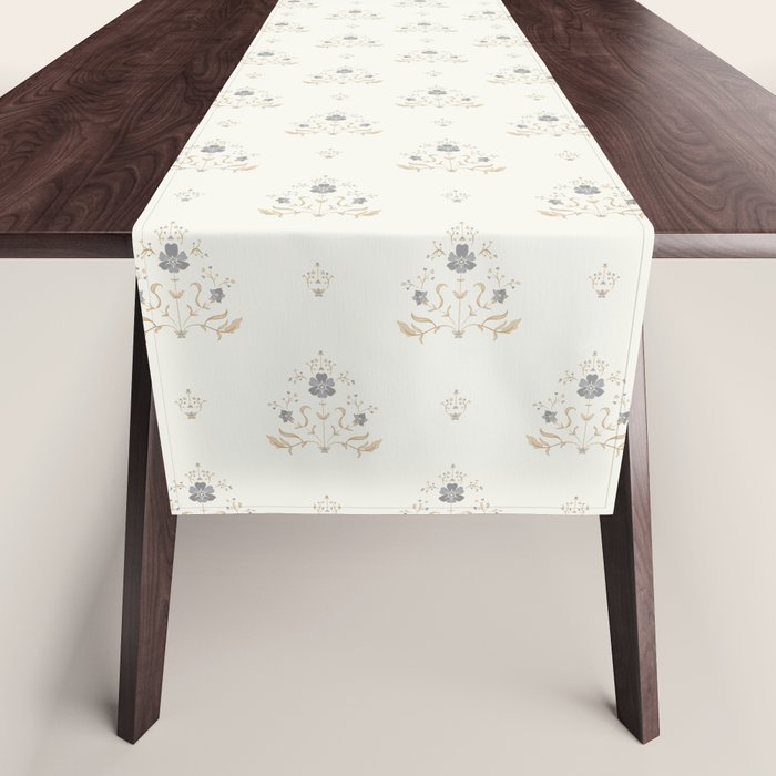 Cafe Floral Vintage Block Print - Blue Gold Table Runner Gallery Image 1