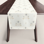 Cafe Floral Vintage Block Print - Blue Gold Table Runner Gallery Image 1