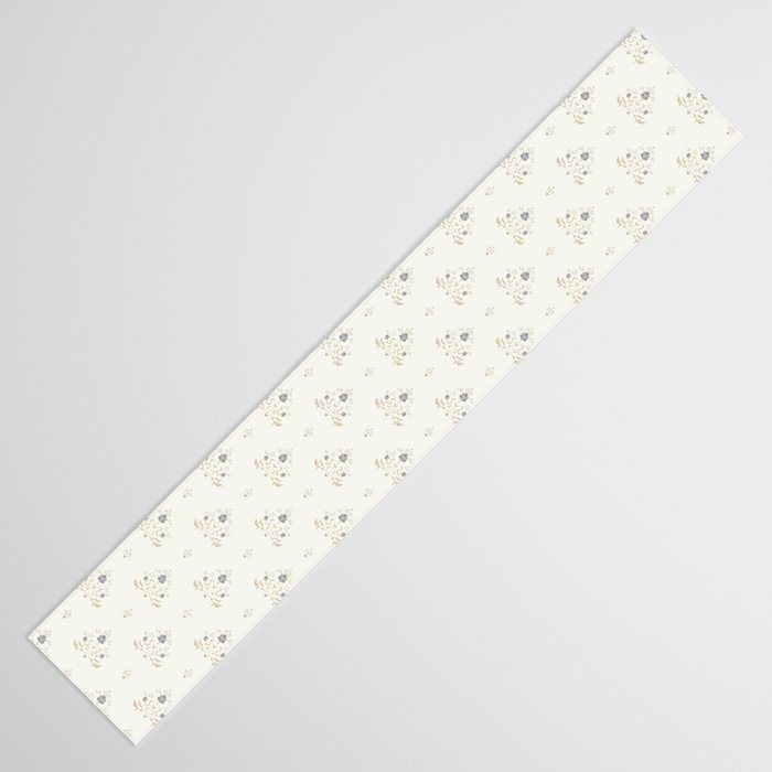 Cafe Floral Vintage Block Print - Blue Gold Table Runner Gallery Image 3