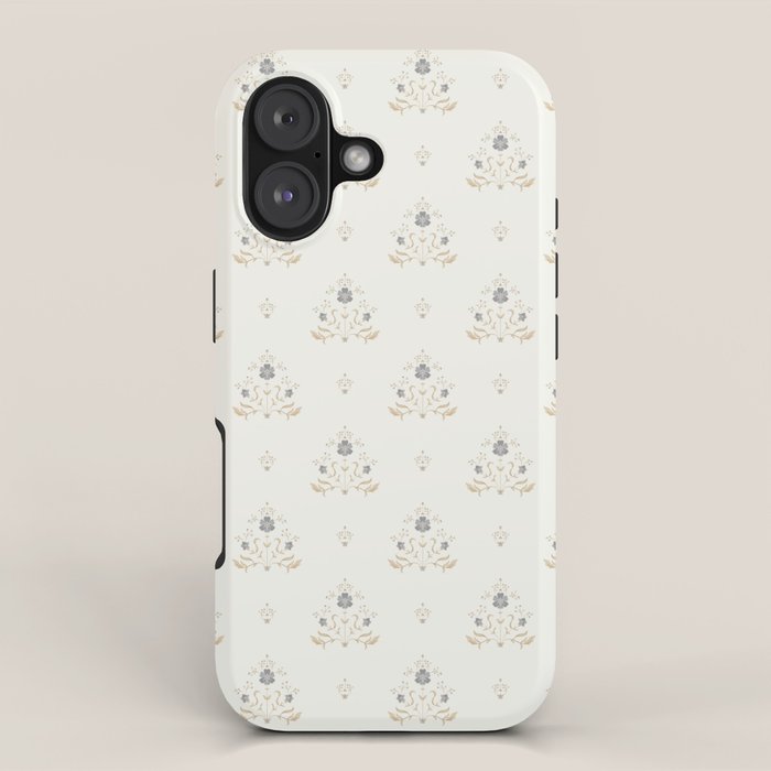 Cafe Floral Vintage Block Print - Blue Gold iPhone Case Gallery Image 1