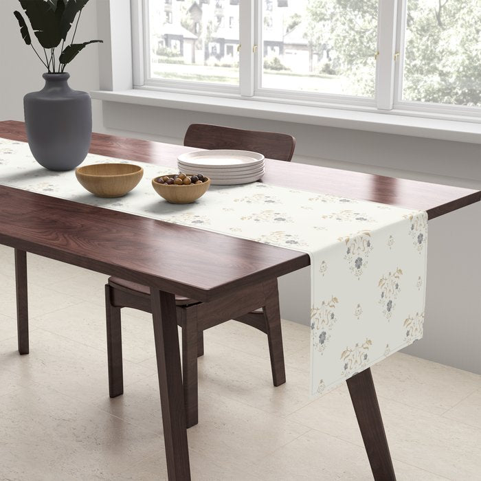 Cafe Floral Vintage Block Print - Blue Gold Table Runner Gallery Image 2