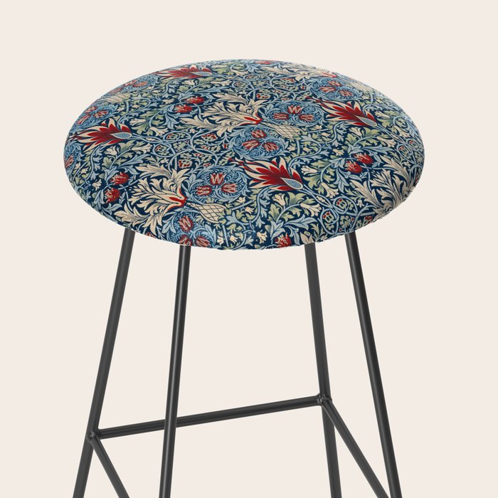 William Morris Vintage Snakeshead Blue & Red Pattern Stool Gallery Image 2