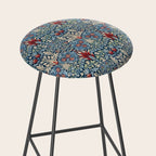 William Morris Vintage Snakeshead Blue & Red Pattern Stool Gallery Image 2