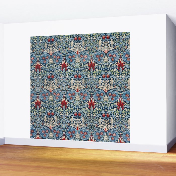 William Morris Vintage Snakeshead Blue & Red Pattern Wall Mural Gallery Image 2