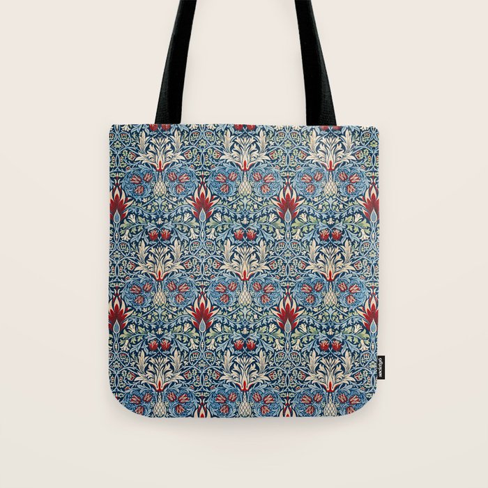 William Morris Vintage Snakeshead Blue & Red Pattern Tote Bag Gallery Image 1